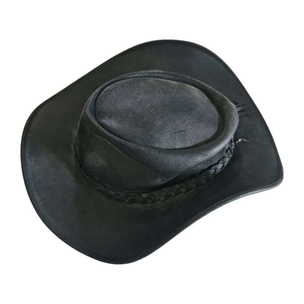 Mens MINNETONKA Black Leather Cowboy Hat, The Fold Up Hat Size M
